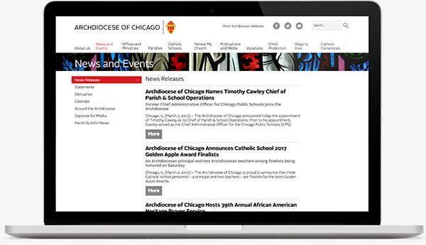 Archdiocese of Chicago Site on Laptop