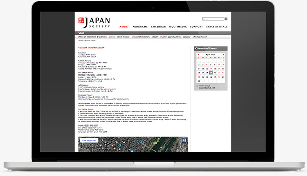 Japan Society Site on Laptop